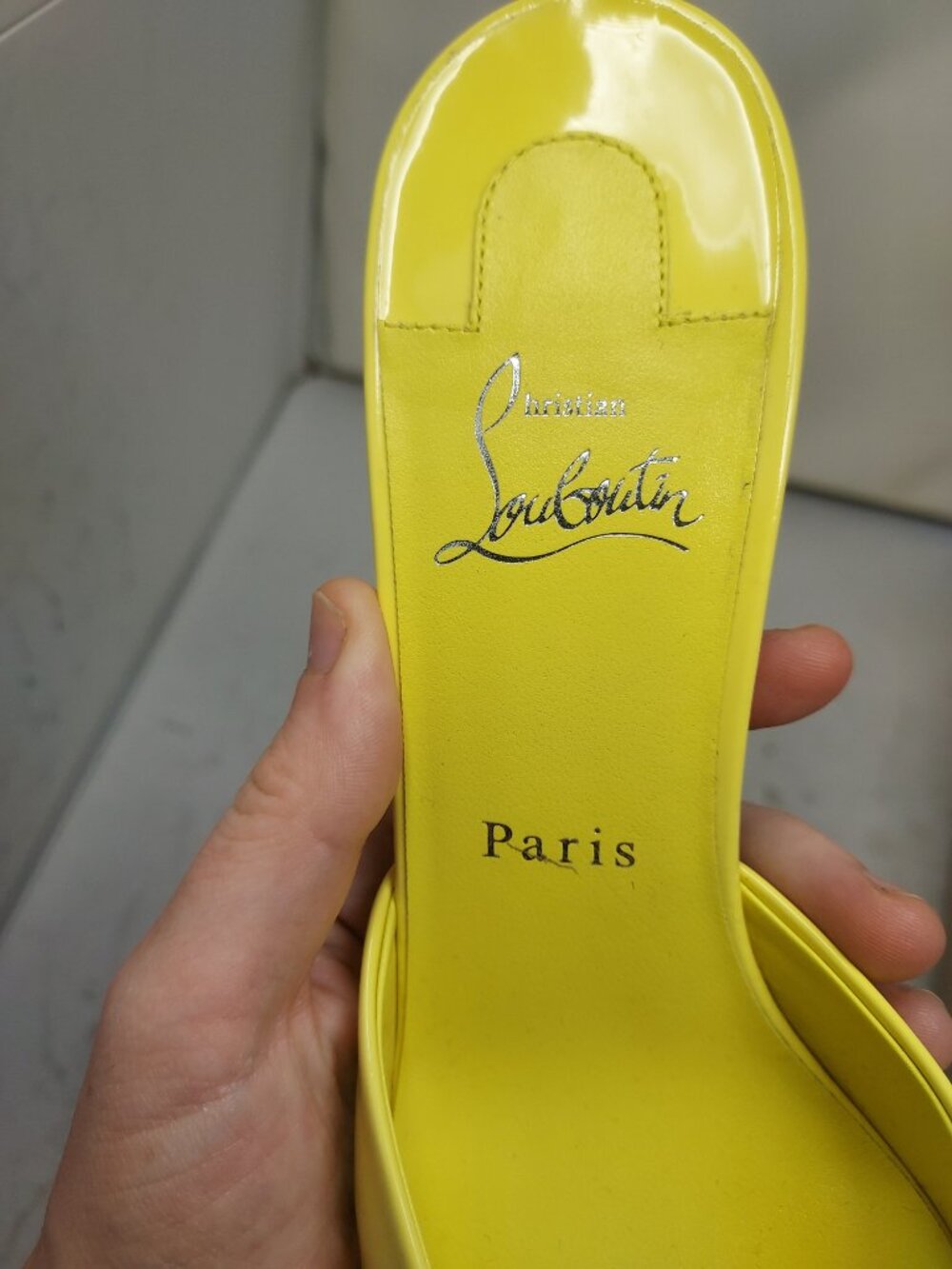 CHRISTIAN LOUBOUTIN Me Dolly Patent Yellow Heel Sandal - Picture 8 of 12